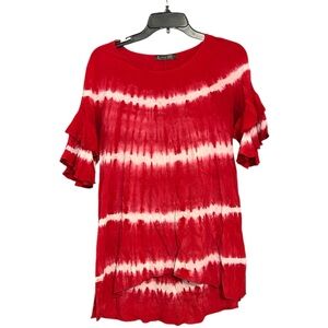 T Party Red and white Tie-Dye size small Ruffle Sleeve Top